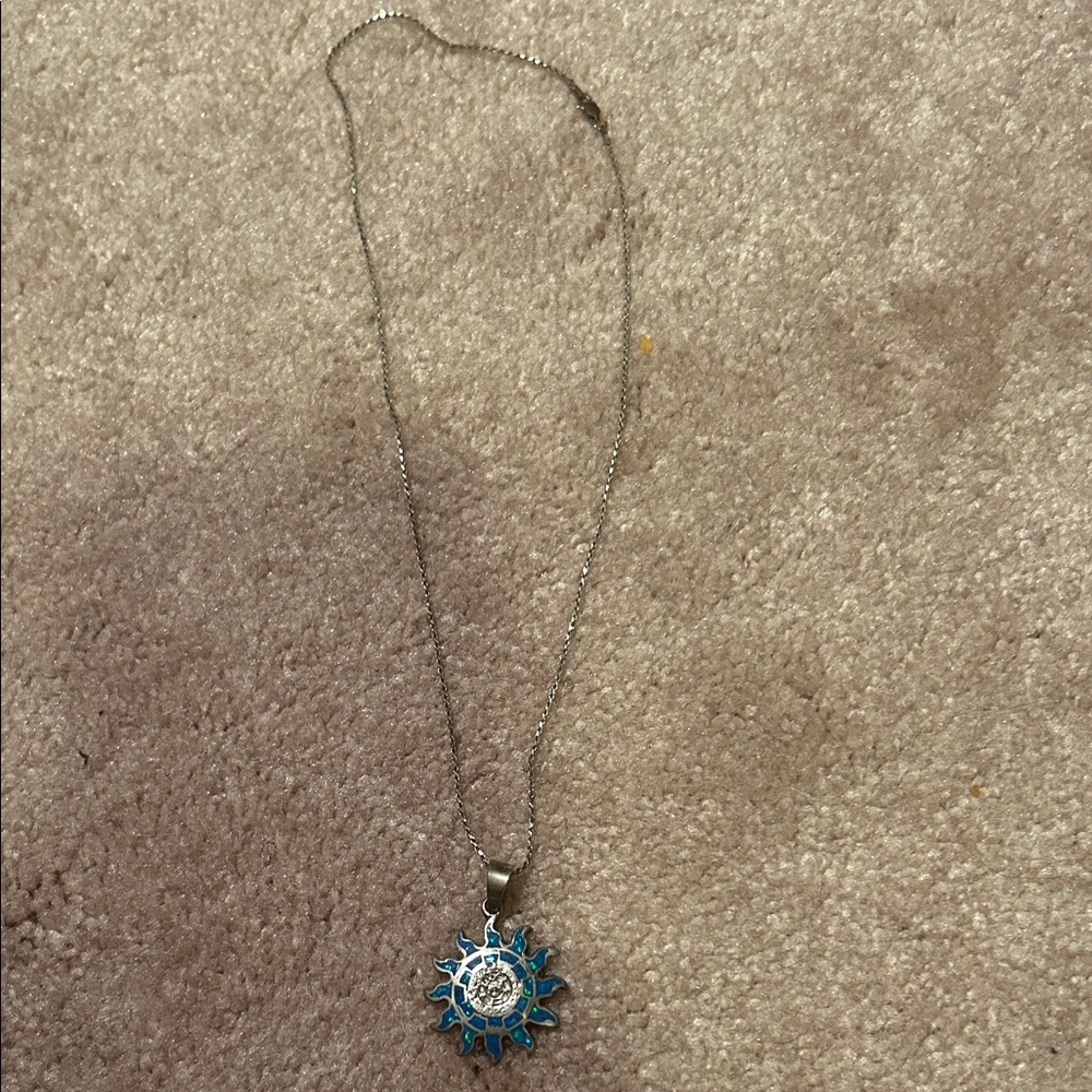 Blue and Silver Sun Pendant Necklace